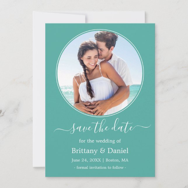 Save The Date Cadre photo ronde moderne et élégant Turquoise (Devant)