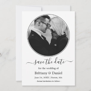 Save The Date Cadre rond moderne photo noir et blanc
