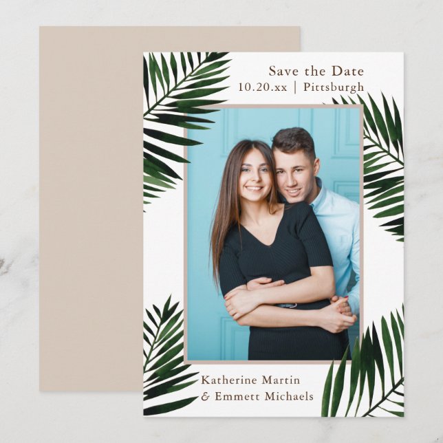 Save The Date Cadre tropical Mariage beige Enregistrer la date P (Devant / Derrière)