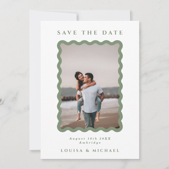Save The Date Cadre vert et blanc Verre photo QR Code Mariage (Devant)