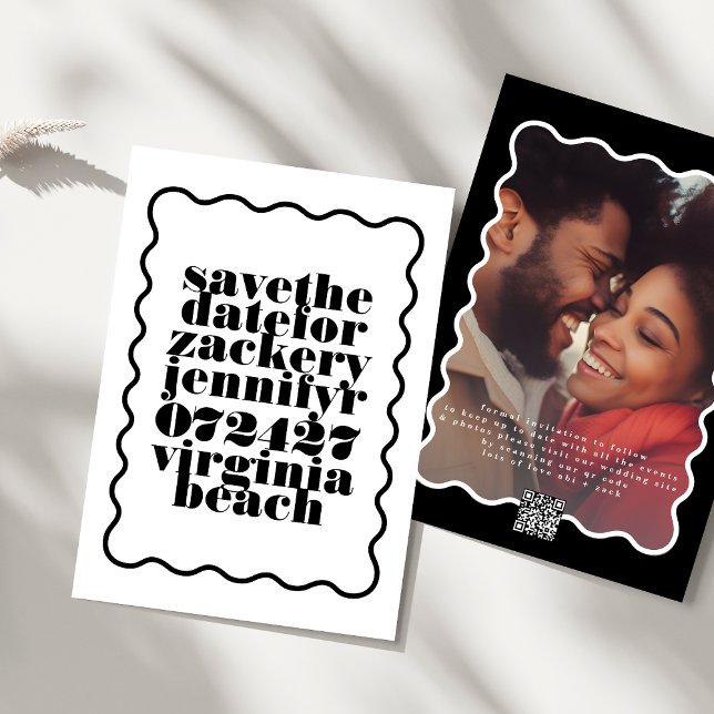 Save The Date Cadres gras noir blanc QR Code photo (Créateur téléchargé)