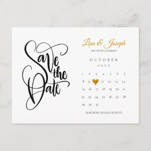 Save the Date Calendar Gold Love Heart Postcard