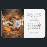 Save the Date Calendar Month Wedding Announcement Magnet<br><div class="desc">A save the date personalized calendar photo postcard to mail out to your wedding guests! 1. Click CUSTOMIZE BUTTON to move the faux deep rose gold metallic heart to your special date.</div>