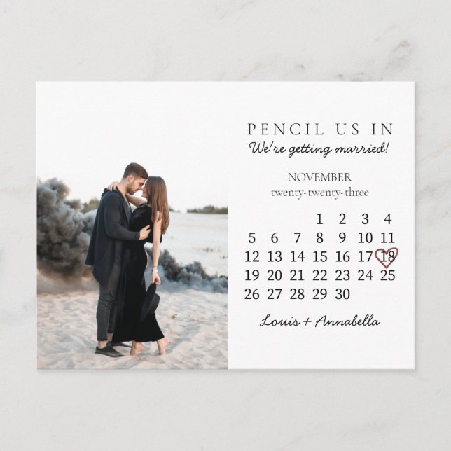 Save the Date Calendar Rose Heart November 2023 Postcard (Front)