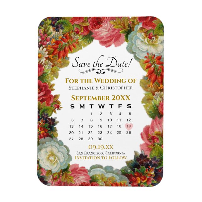 Save the Date Calendar Rustic Fall Floral Wedding Magnet (Vertical)