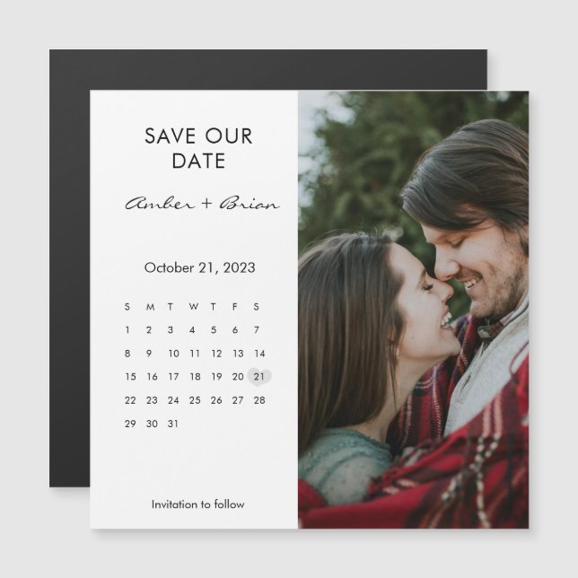 Save the Date Calendar Wedding Photo Magnet (Front/Back)