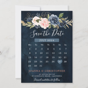 Save The Date Calendrier Bohème Rose Fushia Bleu Marine