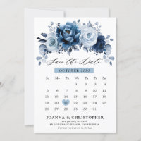 Calendrier botanique floral bleu poussiéreux ardoi