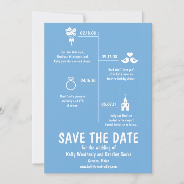 Save The Date Calendrier de la relation bleue pour le mariage, E (Devant)