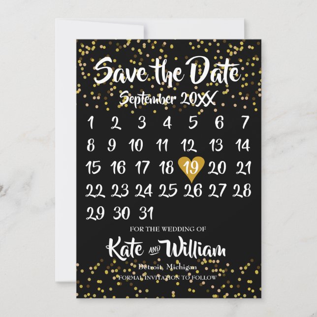 Save The Date Calendrier de l'amour cœur en or pour sauvegarder  (Devant)