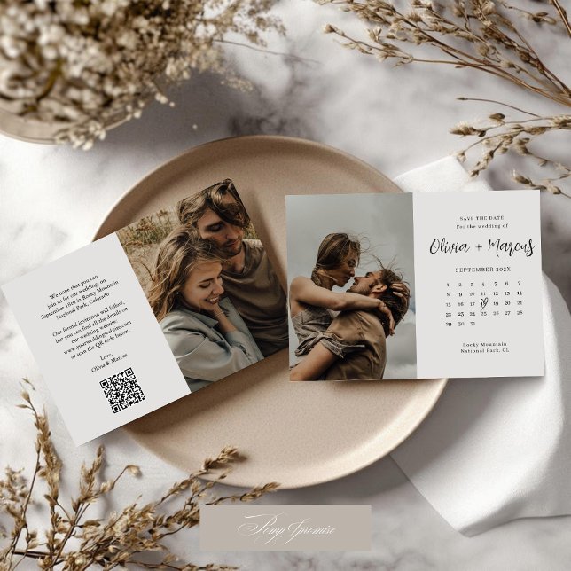 Save The Date Calendrier de mariage avec code QR et calligraphie (Créateur téléchargé)