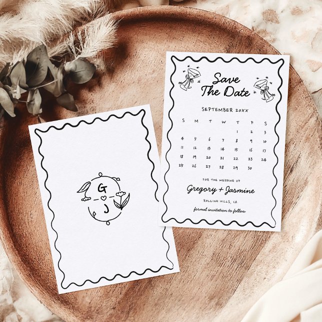 Save The Date Calendrier de mariage fantaisiste dessiné à la mai (Créateur téléchargé)