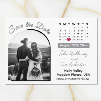 Save The Date Calendrier de mariage noir et blanc photo d'arche 