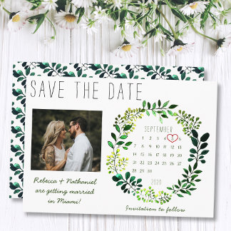 Save The Date Calendrier de mariage simple à la gouache avec ver