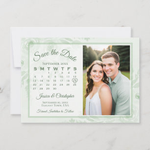 Save The Date Calendrier de Peonies Boho Vert Sauge & Mariage Ph