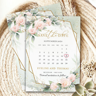 Save The Date Calendrier des eucalyptus à cadre doré boho tendan