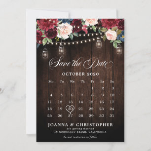 Save The Date Calendrier en pot Mason floral en bois rustique bo