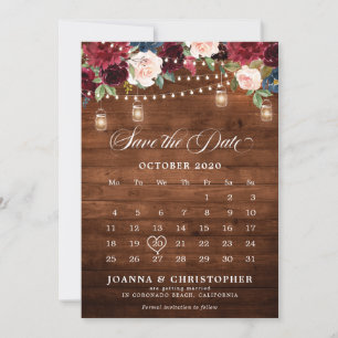 Save The Date Calendrier en pot Mason floral en bois rustique bo