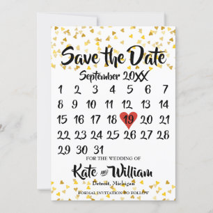 Save The Date Calendrier Enregistrer la date Golden Love Hearts 