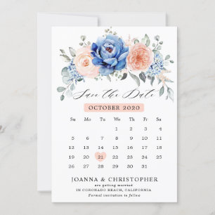 Save The Date Calendrier Épouser Date Navy Blue Slate Dusty Blus