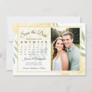 Save The Date Calendrier et mariage photo de roses boho jaune et