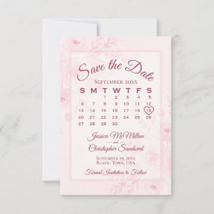 Save The Date Calendrier Floral Aquarelle Rose Fardé Mariage