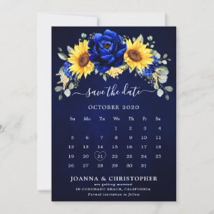 Save The Date Calendrier floral moderne de tournesol rustique bl