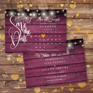Save The Date Calendrier Gold Heart Rustique Bourgogne Mariage b
