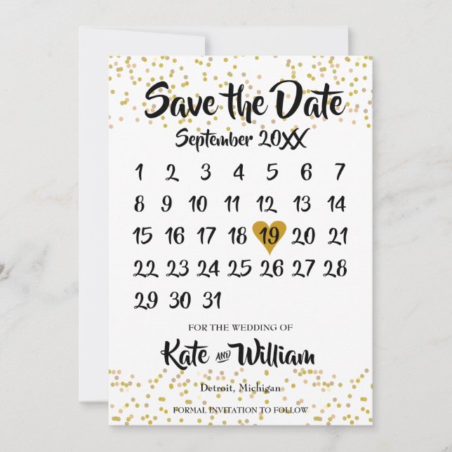 Save The Date Calendrier Gold Love Heart (Devant)