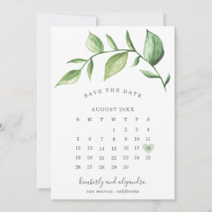 Save The Date Calendrier Mariage rustique Élégant de la verdure