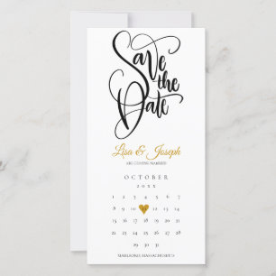 Save The Date Calendrier moderne Gold Love Heart