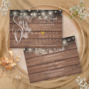 Save The Date Calendrier Or Cœur Bois Rustique Mariage