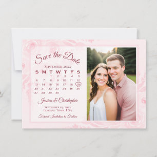 Save The Date Calendrier & Photo de Mariage Bohème en Rose Pâle 