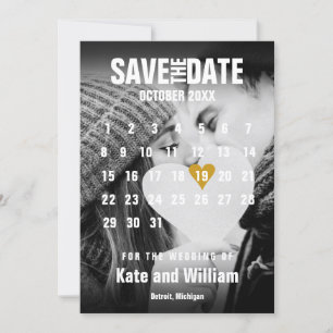 Save The Date Calendrier photo Gold Heart Mariage moderne