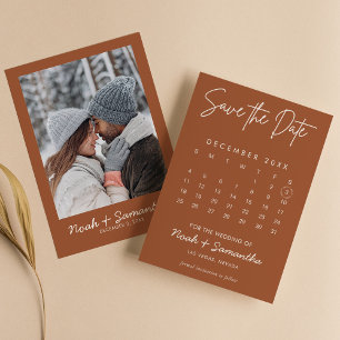Save The Date Calendrier photo minimaliste moderne Burn Orange B