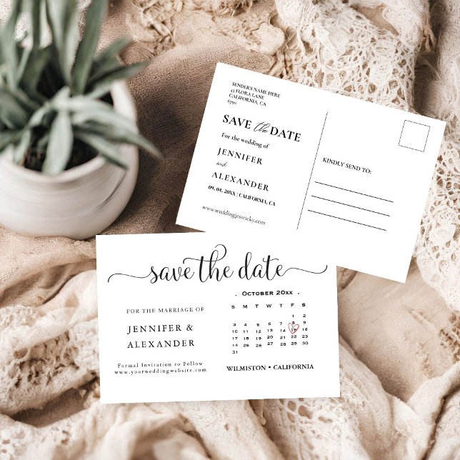 Save The Date Calendrier photo moderne élégant Mariage blanc (Créateur téléchargé)
