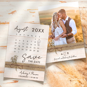 Save The Date Calendrier photo moderne élégant Mariage en bois r