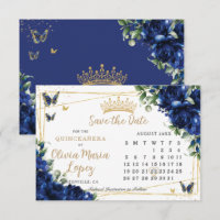 Calendrier Quinceañera Fleurs de Roses Bleu Royal
