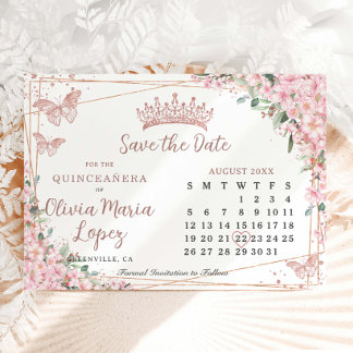 Save The Date Calendrier Quinceañera Rose Gold Fleurs de Cerisie