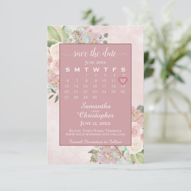 Save The Date Calendrier Rustique Dusty Rose Spring Floral Maria (Debout devant)