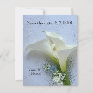 Save The Date Calla lys avec nigella et fleurs stocks