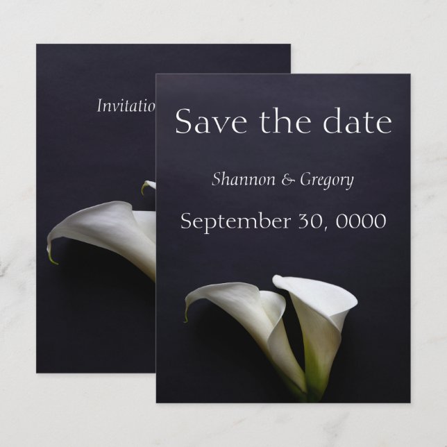 Save The Date Calla ment sur un arrière - plan sombre (Devant / Derrière)
