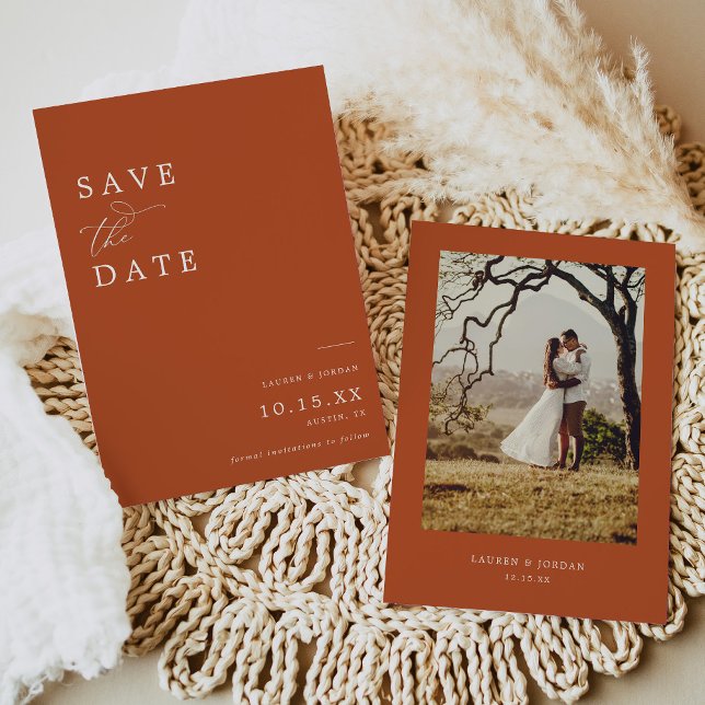Save The Date Calligraphie Burnt Orange Mariage photo (Créateur téléchargé)