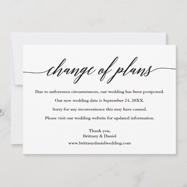 Save The Date Calligraphie Changement de plan Nouveau Mariage Ca (Devant)
