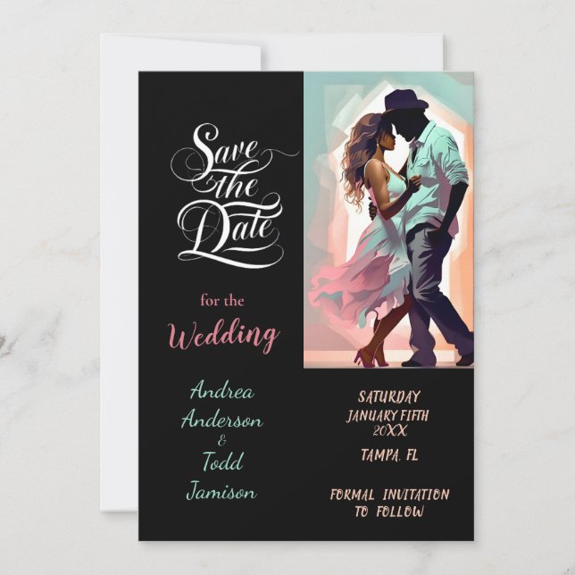 Save The Date Calligraphie danse couleurs contrastées photo mari (Devant)