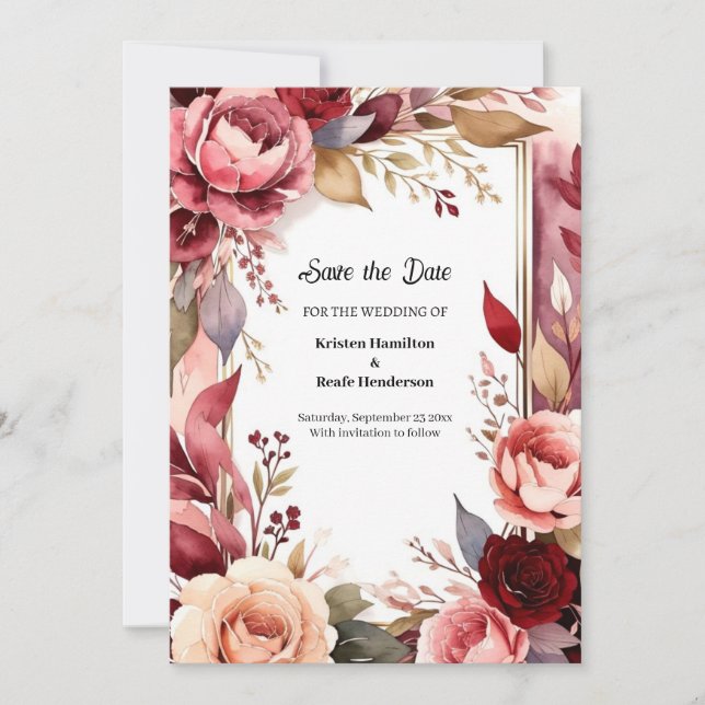Save The Date Calligraphie de Girly Burgundy (Devant)