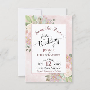 Save The Date Calligraphie de Mariage de fleurs rose roux Rose