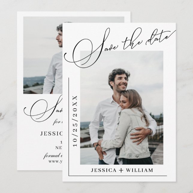 Save The Date Calligraphie de mariage élégante et simple 2 photo (Devant / Derrière)