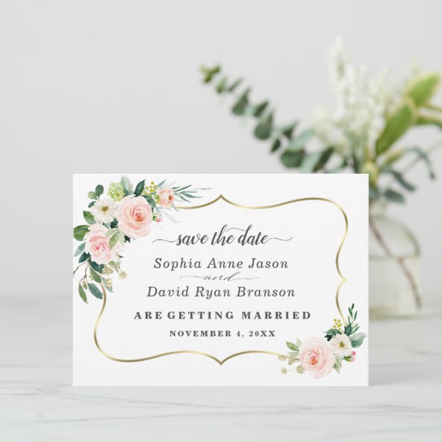 Save The Date Calligraphie de mariage Fleurs de Blancheur aux Te (Debout devant)