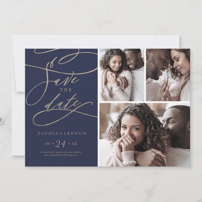 Save The Date Calligraphie de marine romantique 3 Collage photo (Devant)